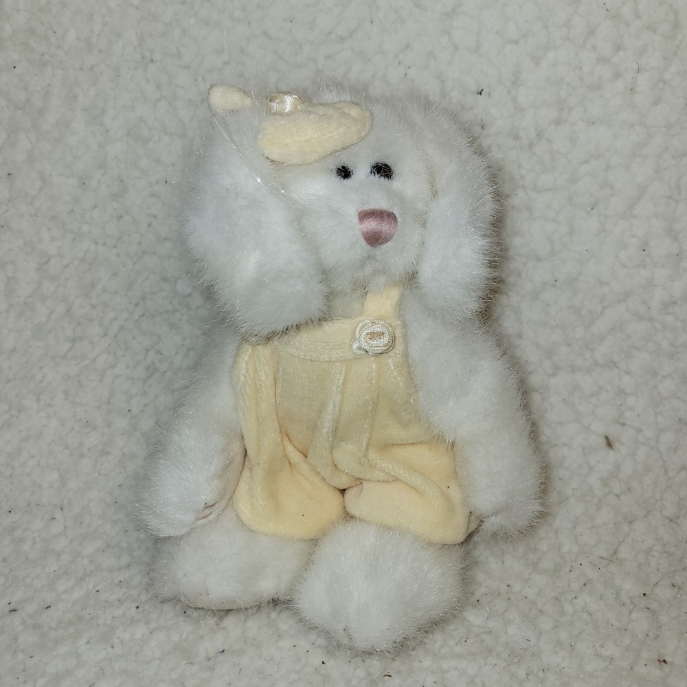 Boyds Bears Bunny White Rabbit Plush  Yellow outfit Size 8"